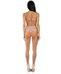 La Moda Clothing Women's Tropical Paisley Cut-Out One-Piece Swimsuit with Ring Belt