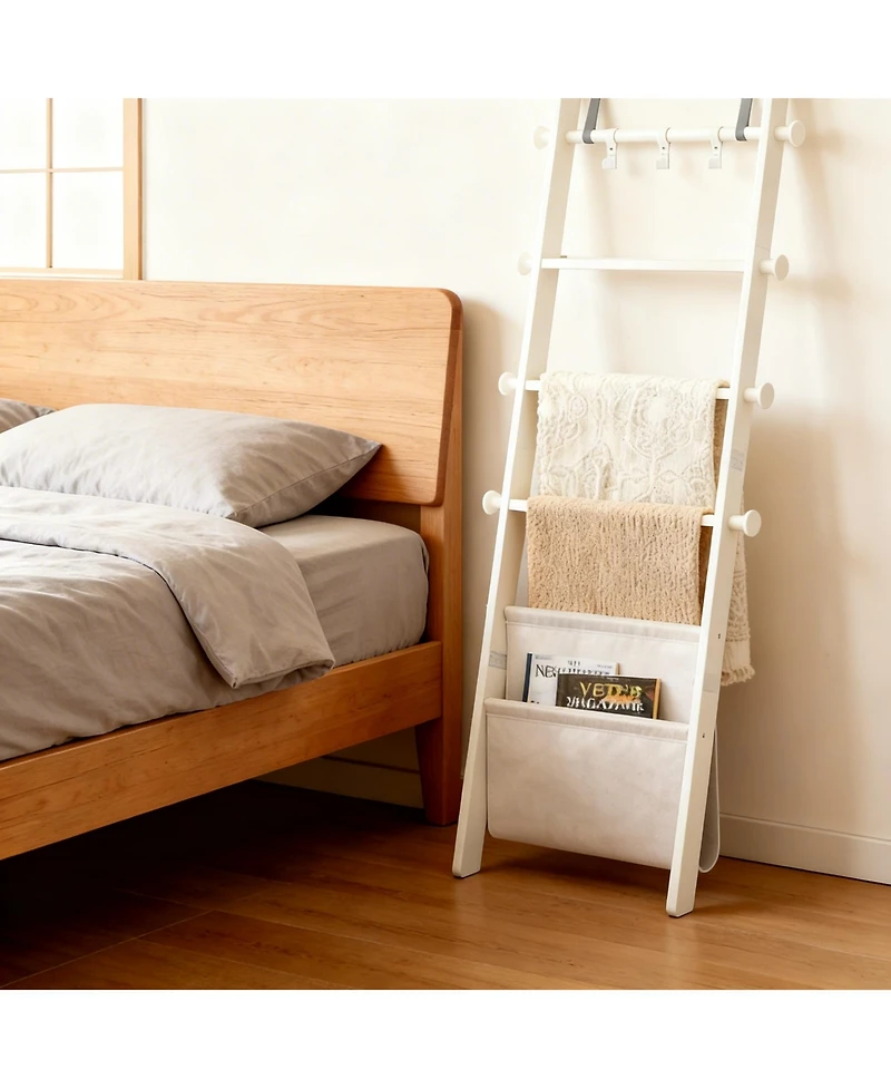 Yigii Blanket Ladder 5-Tier Wooden Shelf Farmhouse Rack Leather Bag