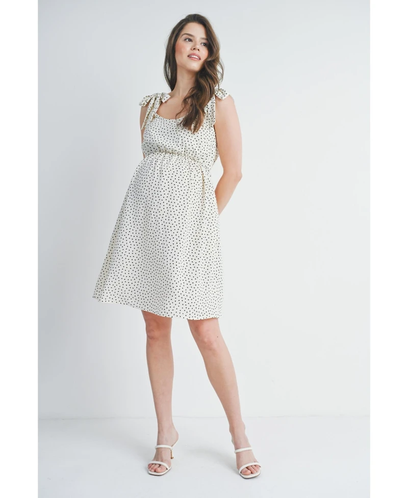 Hello Miz Maternity Empire Waist Polka Dot Tie-Shoulder Dress