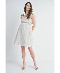 Hello Miz Maternity Empire Waist Polka Dot Tie-Shoulder Dress