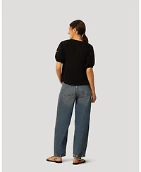 Cable & Gauge Women's Slub Knit Split Neck Raglan Top