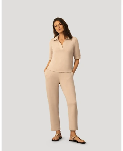 Cable & Gauge Women's and Rib Collar Polo Top Pant Set