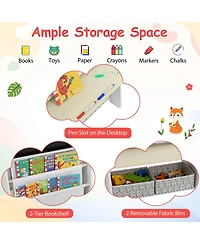 Sugift 4-in-1 Kids Table and Chair Set Art Easel with Magnetic Whiteboard and Bookshelf