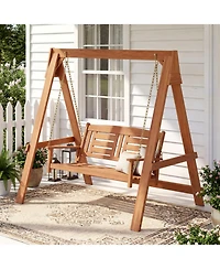Sugift Hardwood Two-Seater Porch Swing with Freestanding A-Frame Stand