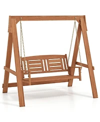 Sugift Hardwood Two-Seater Porch Swing with Freestanding A-Frame Stand