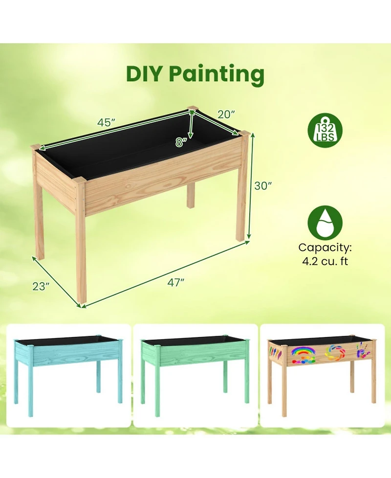 Gouun 47-Inch Raised Vegetable Garden Bed with Drainage Holes
