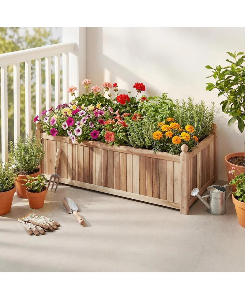 Gouun Acacia Wood Planter Box with Detachable Bottom Panel