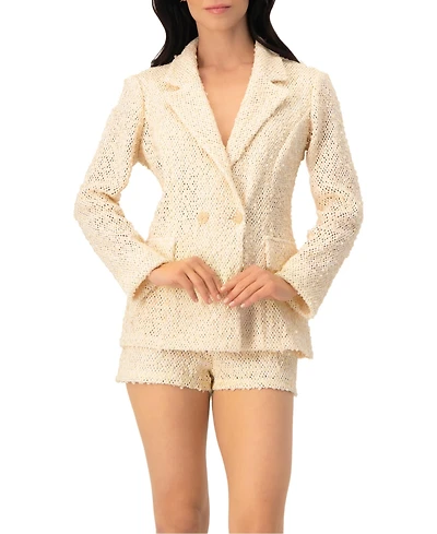 Ivonne Women's Textured Sequin See-Through Blazer with Tailored Silhouette
