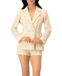 Ivonne Women's Textured Sequin See-Through Blazer with Tailored Silhouette