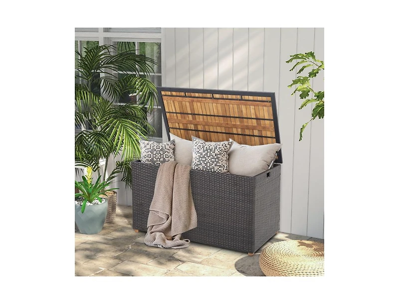 sumyeg 134 Gallon Rattan Storage Box with Zippered Liner and Solid Acacia Wood Top