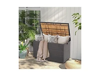 sumyeg 134 Gallon Rattan Storage Box with Zippered Liner and Solid Acacia Wood Top