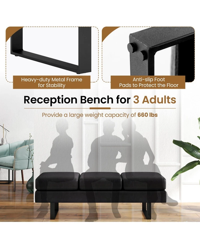 Gouun Upholstered Faux Linen Bench with Heavy-Duty Metal Frame