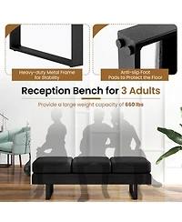 Gouun Upholstered Faux Linen Bench with Heavy-Duty Metal Frame
