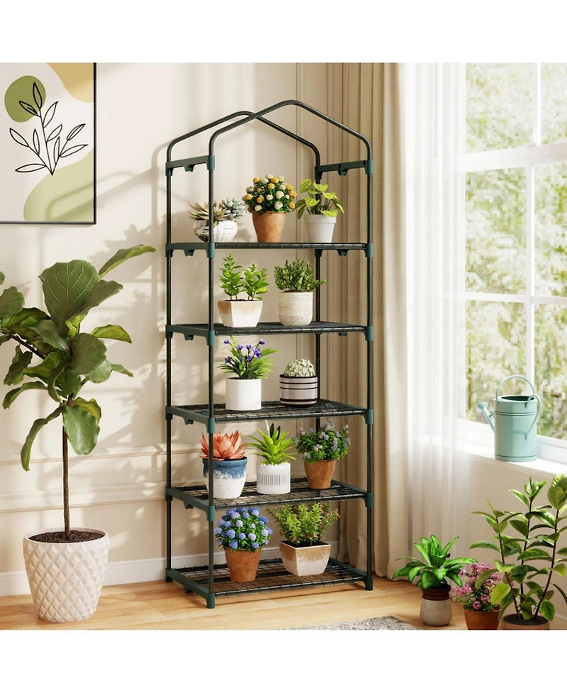 Gouun 5-Tier Portable Mini Greenhouse with Roll-Up Door