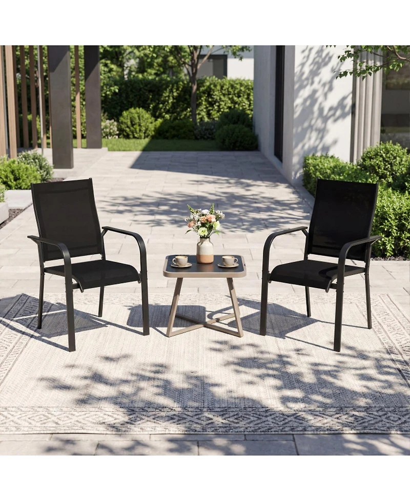Gouun Stackable Patio Dining Chairs Set of 2 with Metal Frame and Mesh Seat