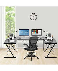 Gouun Wood Compact Writing Desk with Integrated Bookshelf