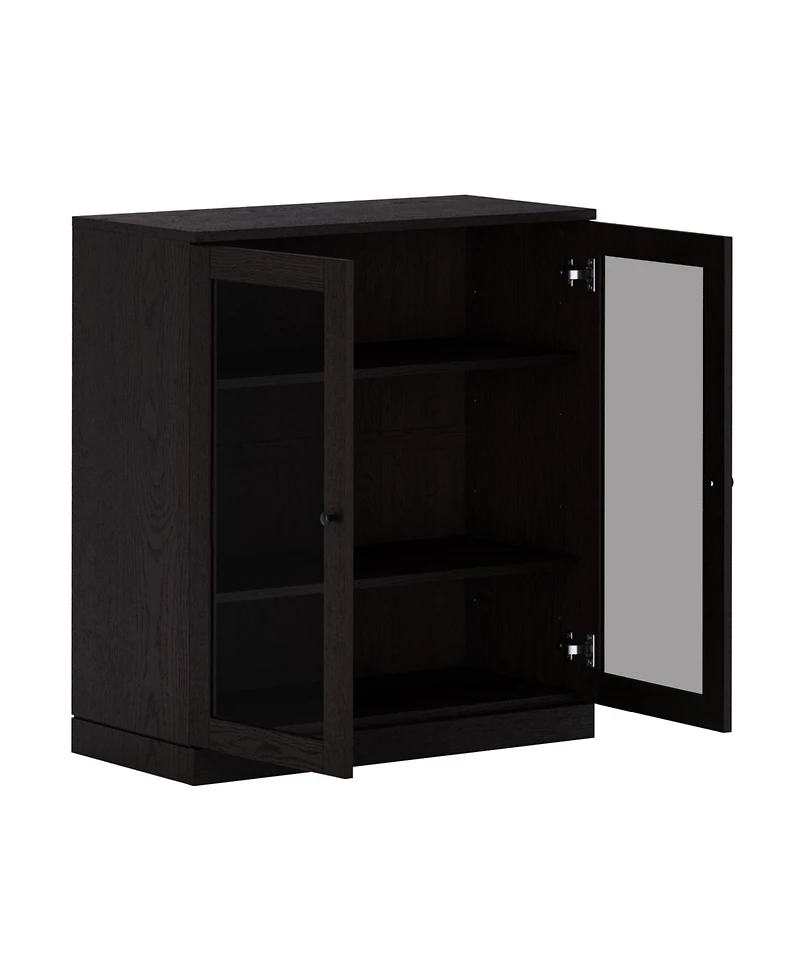 Palace Imports Premium 100% Solid European Oak Hardwood 3-Shelf Modular Bookcase with Tinted Glass Doors