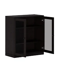 Palace Imports Premium 100% Solid European Oak Hardwood 3-Shelf Modular Bookcase with Tinted Glass Doors