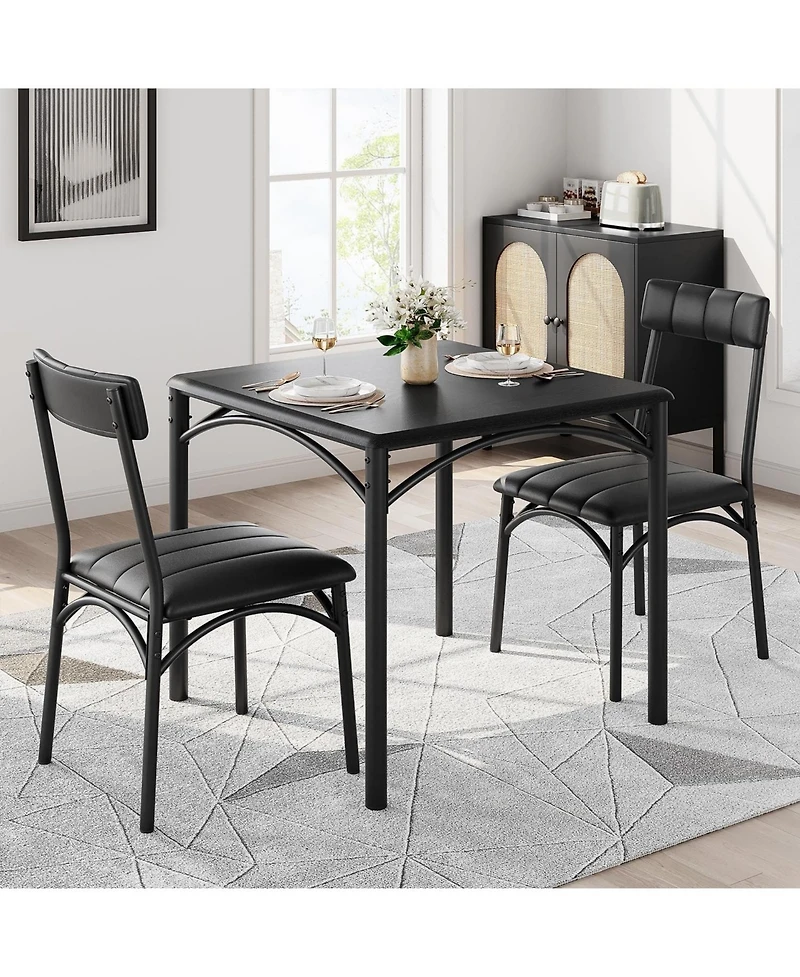 gaomon 2-Piece Wooden Square Dining Table Set with Upholstered Chairs, for Small Spaces and Apartments