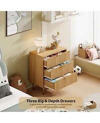 gaomon Bedroom 3 Drawer Dresser, Fluted Wood Storage Chest with Wide Top, Modern Nightstand Organizer.