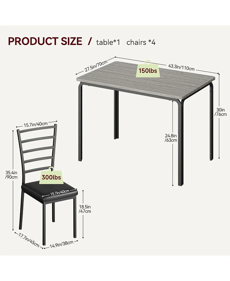 gaomon 5-Piece Small Space Kitchen Table Set, Modern Square Dinette and 4 Chairs for Indoor Dining