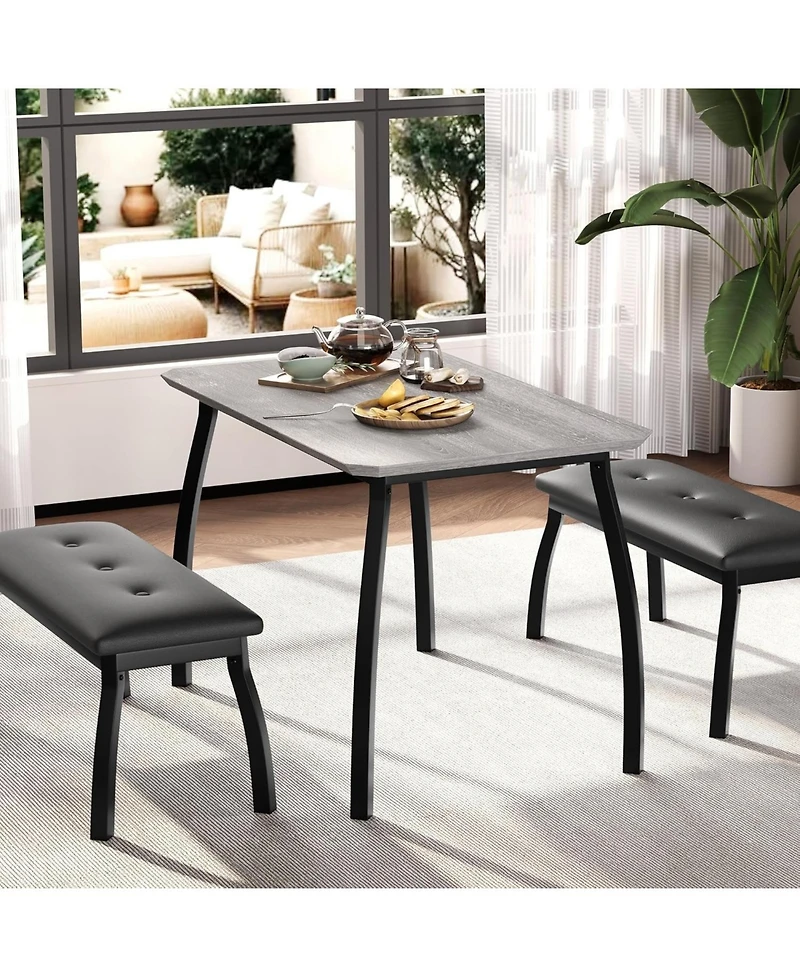 gaomon 3-Piece Farmhouse Dining Set with 2 Benches, Compact 4-Seater for Small Spaces