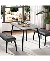gaomon 3-Piece Farmhouse Dining Set with 2 Benches, Compact 4-Seater for Small Spaces