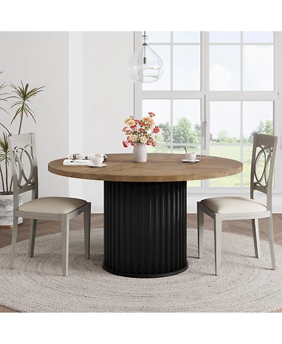 gaomon 47" Round Dining Table for 4-6 Diners, with a Robust Wave-Shaped Metal Pedestal Base