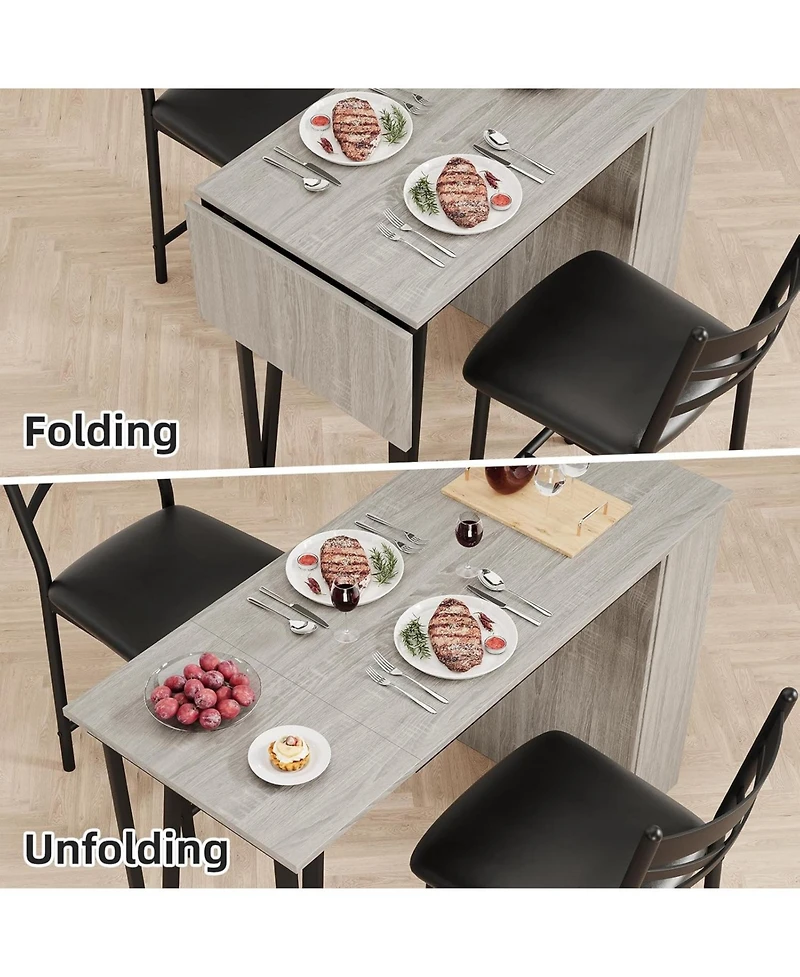 gaomon 2-4 Person Durable Bar Table Set with 16" Wide Cushions and Flip-Top Extension