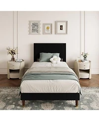 Homfan Corduroy Upholstered Bed Frame With Headboard Wood Slats Box Spring Not Required Twin Full Or Queen