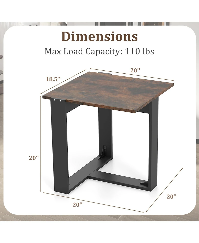 Gymax End Table Industrial Sofa Side Table w/ Metal Frame for Small SpaceBedroom