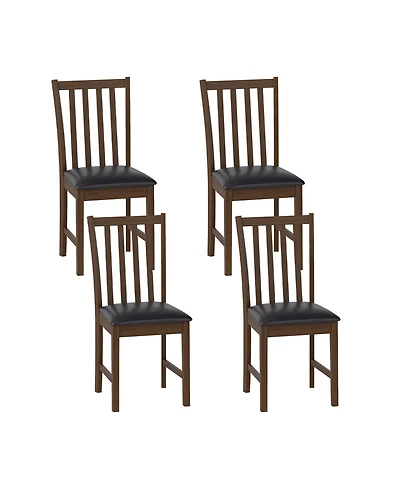 Gymax Wooden Dining Chair Set of 4 with Rubber Wood Frame and Padded Seat Curved Back