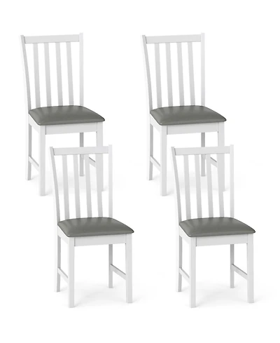 Gymax Wooden Dining Chair Set of 4 with Rubber Wood Frame and Padded Seat and Curved Back