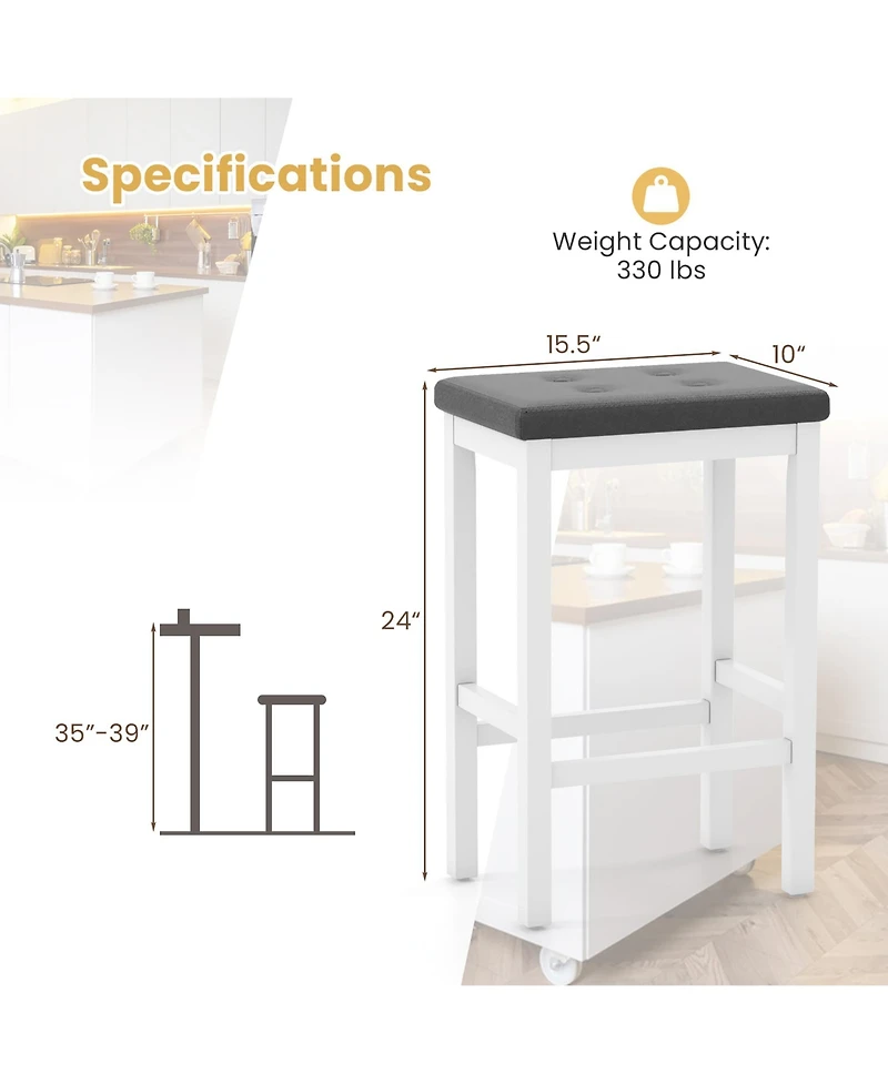 Gymax 24'' Upholstered Bar Stools Set of 4 Home Kitchen w/ Solid Wood Support Legs
