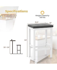 Gymax 24'' Upholstered Bar Stools Set of 4 Home Kitchen w/ Solid Wood Support Legs