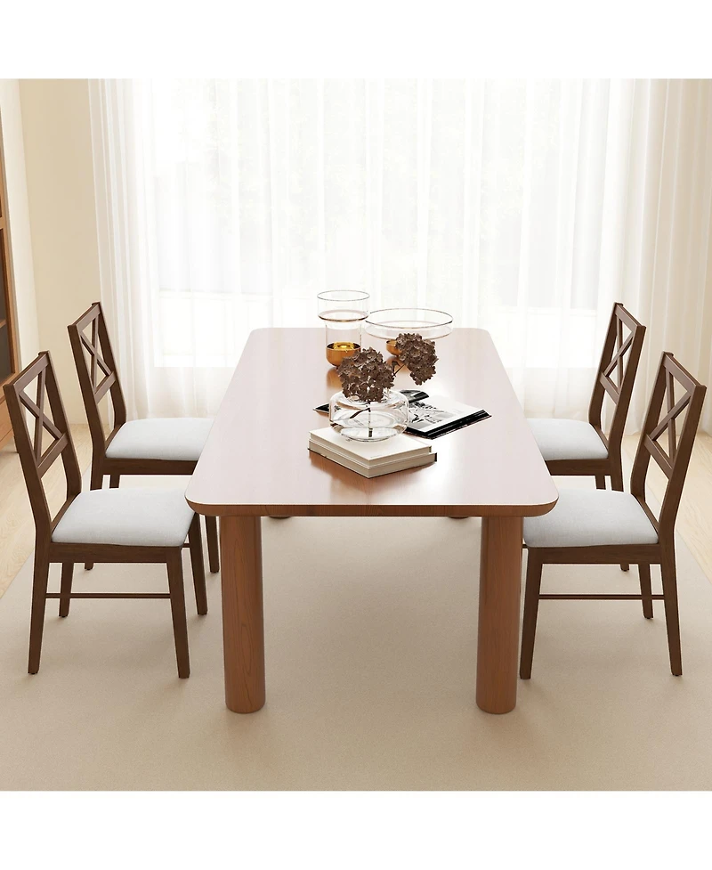 Gymax Dining Chairs Set of 2 Upholstered Kitchen Side Chairs with Rubber Wood Frame