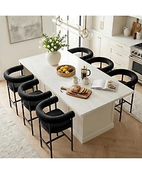 Maison Boucle 24" Velvet Counter Height Stools Set of 6 with Arms, Kitchen Island