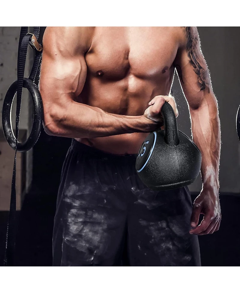 Zeny 3-Piece Kettlebell Set with Storage Rack Heavy Duty Concrete 5 lb 10 lb 15 lb Kettle Bells for Weightlifting