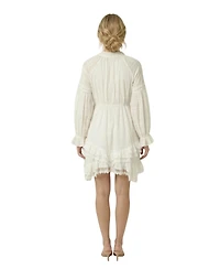 Modenaire Women's Boho Tassel-Tie Neck Mini Dress