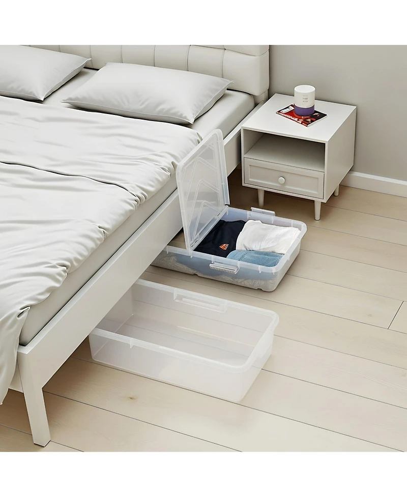 Gouun Under-Bed Rolling Storage Bins with Locking Wheels and Lid, 31.7 x 15.6 x 6.9 in, 4 Pack