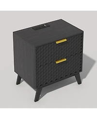 Vlsrka 23.6-Inch Wide 2-Drawer Nightstand with Built-in Outlets and Human Sensor Light