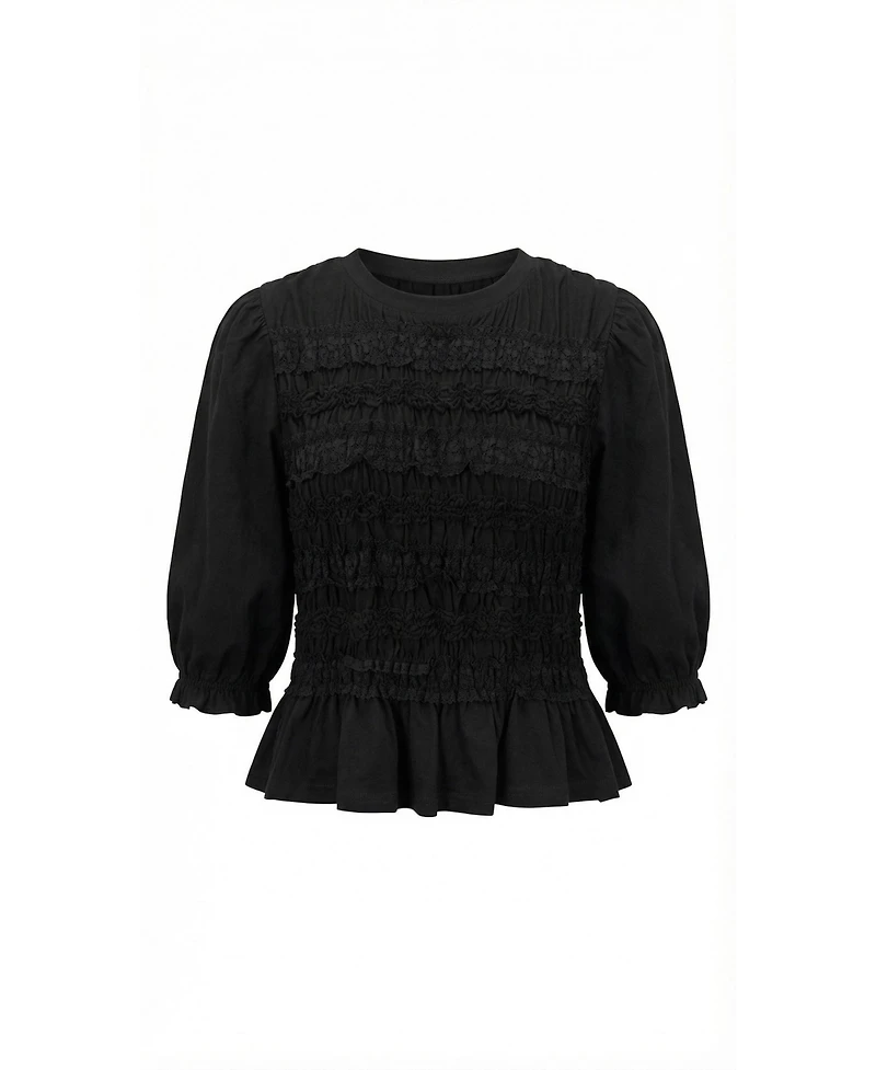 Modenaire Women's Smocked Peplum Puff-Sleeve Blouse
