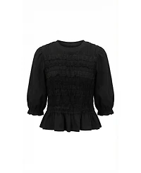 Modenaire Women's Smocked Peplum Puff-Sleeve Blouse