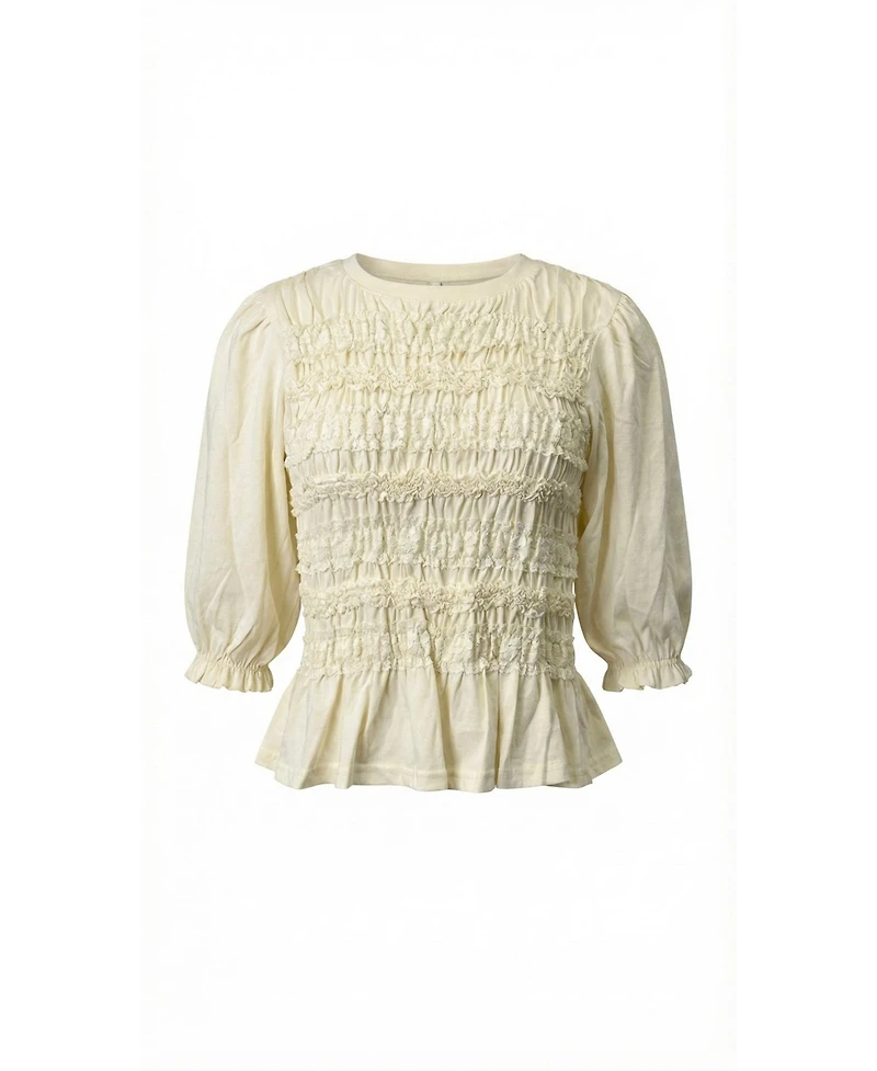 Modenaire Women's Smocked Peplum Puff-Sleeve Blouse