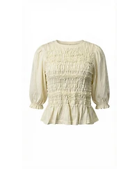 Modenaire Women's Smocked Peplum Puff-Sleeve Blouse