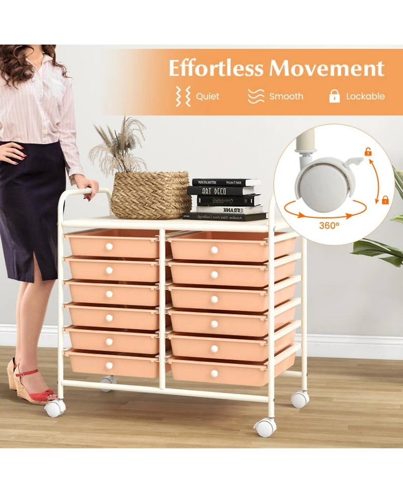 Gouun 12-Drawer Rolling Storage Cart with Steel Frame and Dual Handles for Home and Office