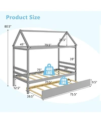 Gouun Bed Frame with Pull-Out Trundle and Roof Design