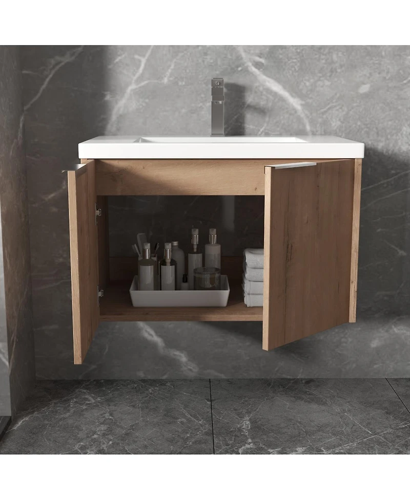 Sillysis Floating Bathroom Vanity with Resin Sink, Modern Plywood Cabinet
