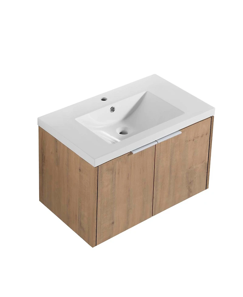 Sillysis Floating Bathroom Vanity with Resin Sink, Modern Plywood Cabinet