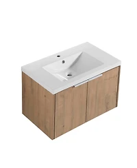 Sillysis Floating Bathroom Vanity with Resin Sink, Modern Plywood Cabinet